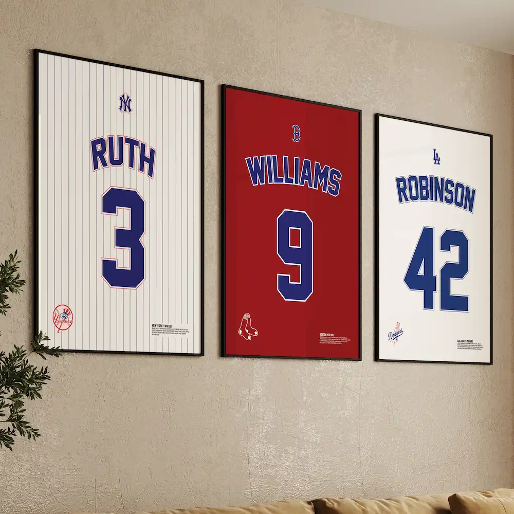 Discover the Ultimate Baseball Legends Poster Collection. Jackie Robinson, Ted Williams, Babe Ruth