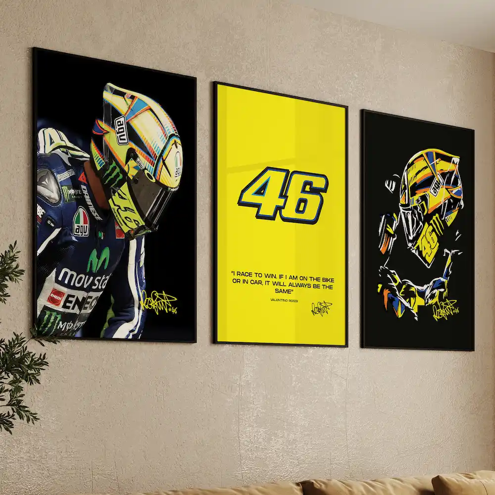 Valentino Rossi Wall Art Set Of 3 Rossi Rides, Premium Valentino Rossi Art Prints for Man Caves, Game Room Art Decor, and MotoGP Enthusiasts