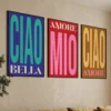 Trendy CIAO Poster Art Print Set of 3, Contemporary Living Room Wall Decor, Ciao Song Lyrics Print, Ciao Artworks for Music Enthusiasts