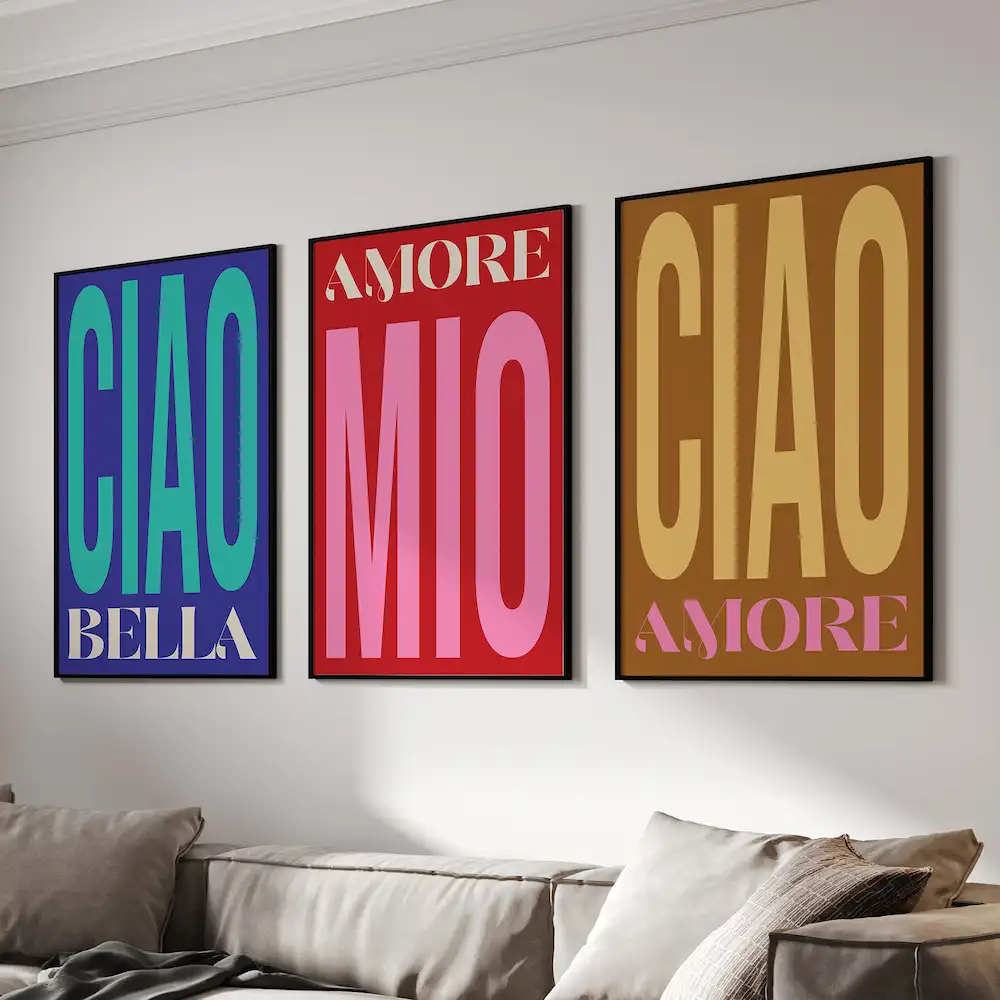 Trendy CIAO Poster Art Print Set of 3, Contemporary Living Room Wall Decor, Ciao Song Lyrics Print, Ciao Artworks for Music Enthusiasts