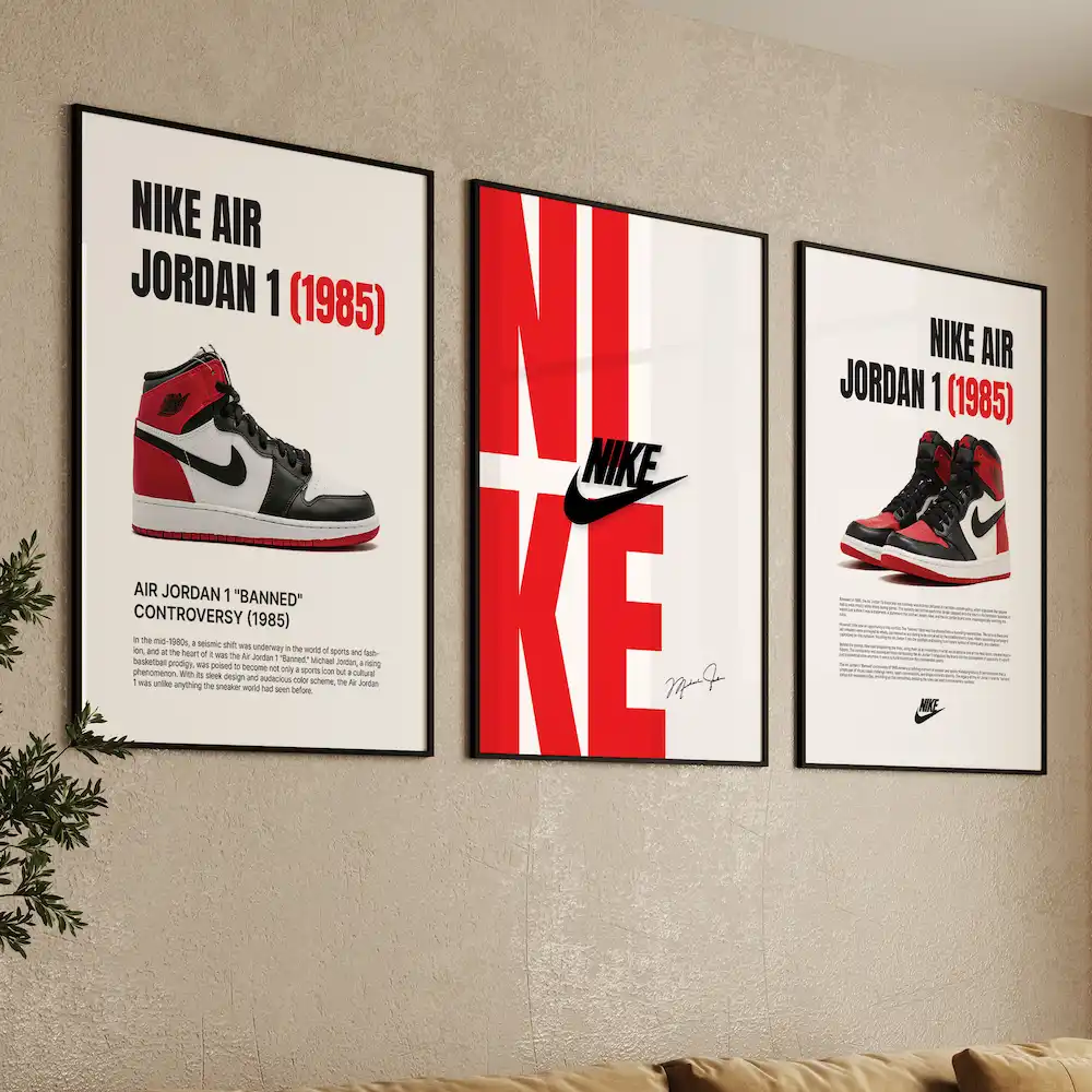 Limited Edition Set of 3 Hypebeast Sneaker Posters Air Jordan 1 Chicago (Banned) 1985, Minimalist Sneakerhead Art, Perfect Sneakerhead Decor