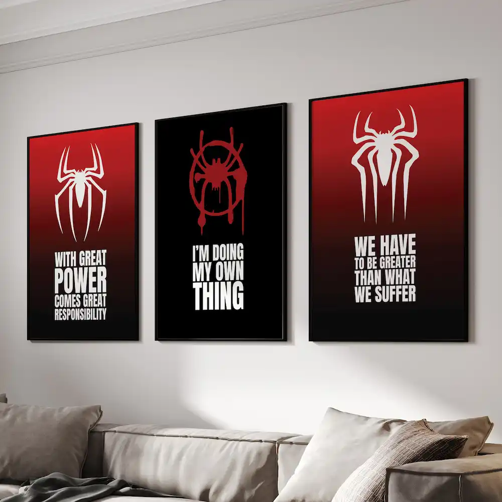 Tobey to Miles Poster set of 3, Three Generations of Spidey Wisdom on Your Wall Iconic Spider-Man Quotes from 3 Universes, One Collection